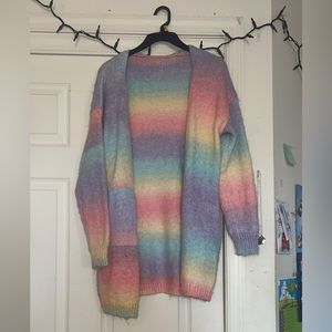 Rainbow knitted cardigan. Size medium. Worn few times. From Amazon.